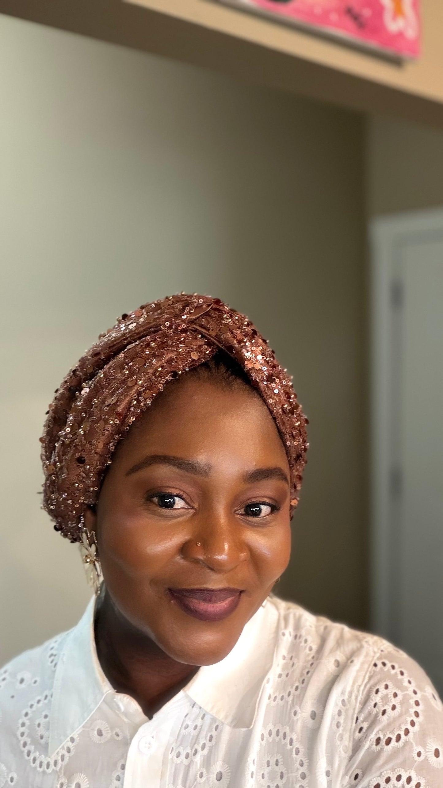Brown Sequin Turban