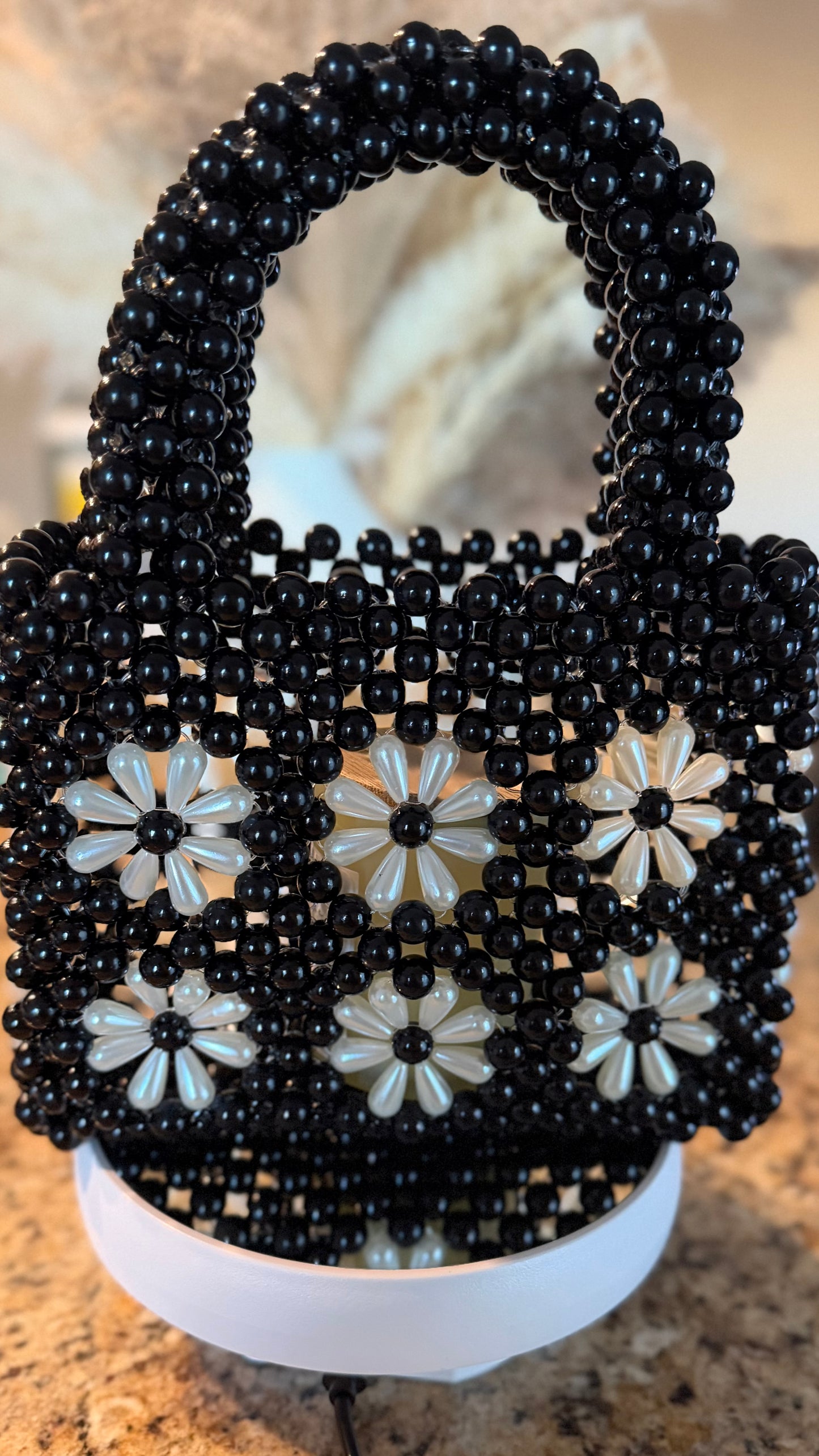 Black Beaded Daisy Handbag