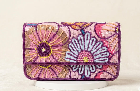 Hand beaded Floral Clutch Purse