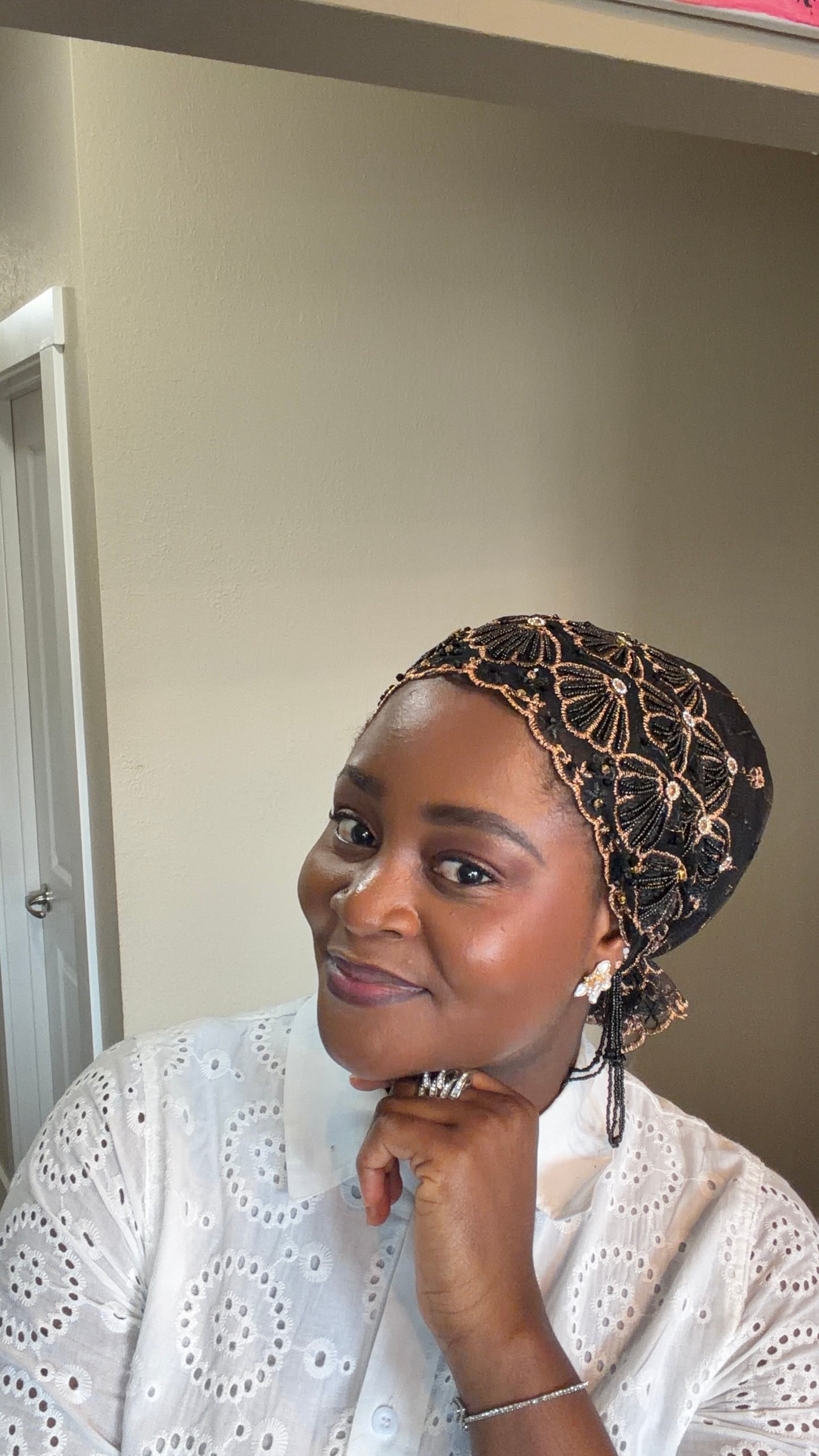Black and Gold Lace Turban