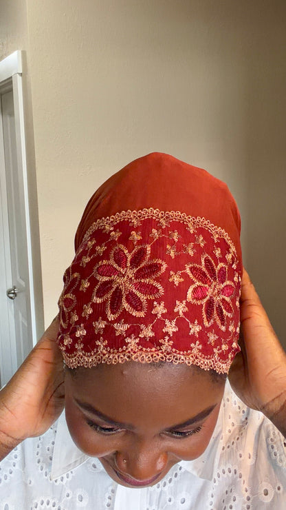 Embroidered Burnt Orange Turban