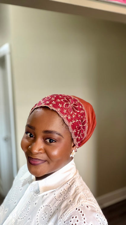 Embroidered Burnt Orange Turban