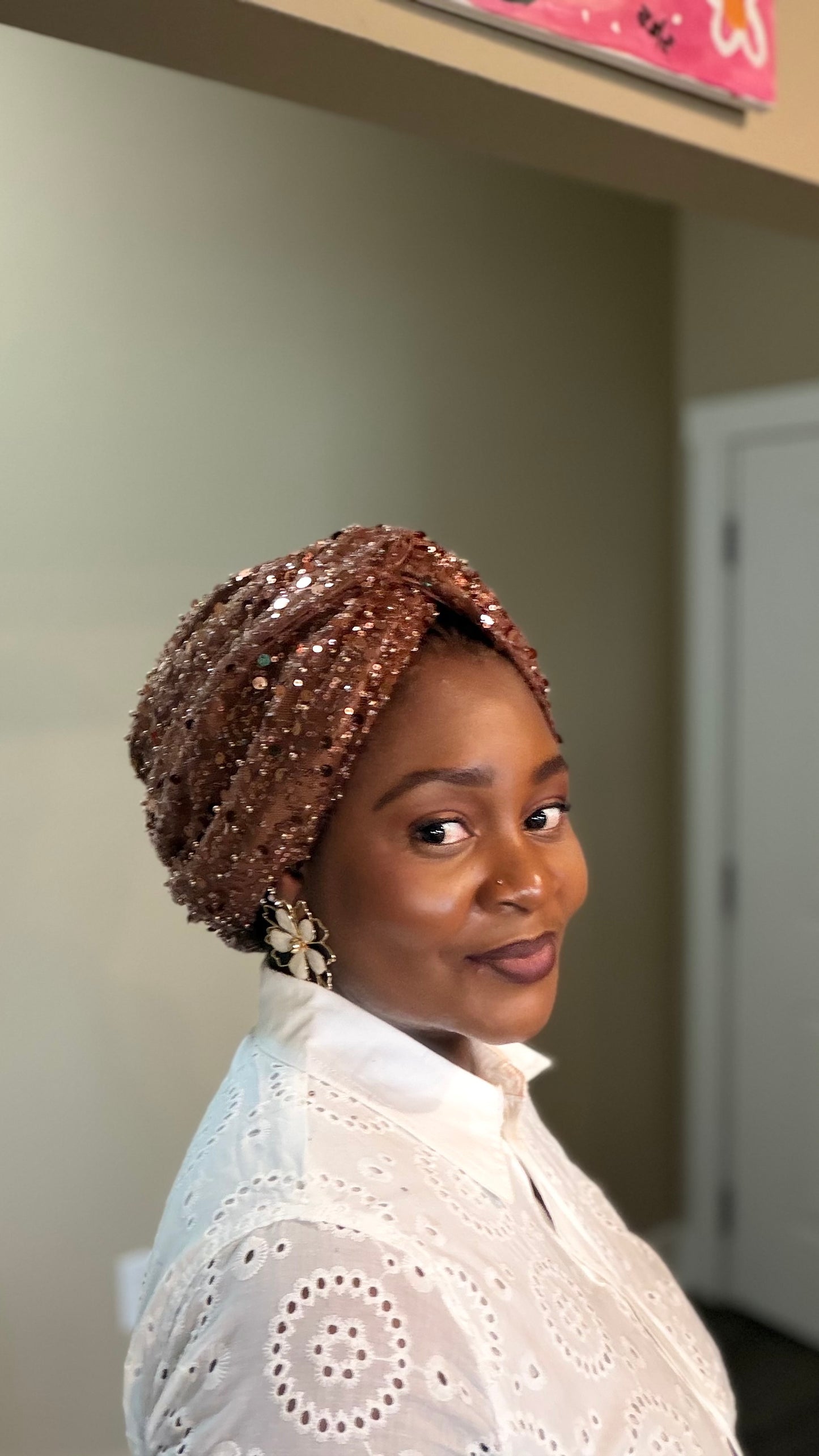 Brown Sequin Turban