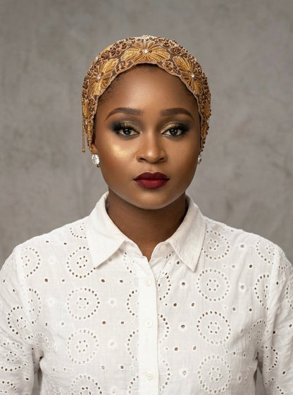 Bronze Blossom Beaded Turban
