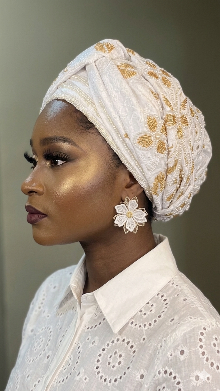Ivory Embroidered Turban