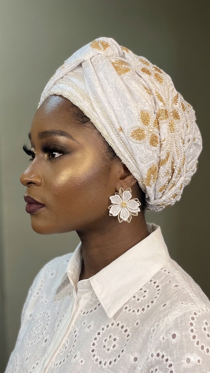 Ivory Embroidered Turban