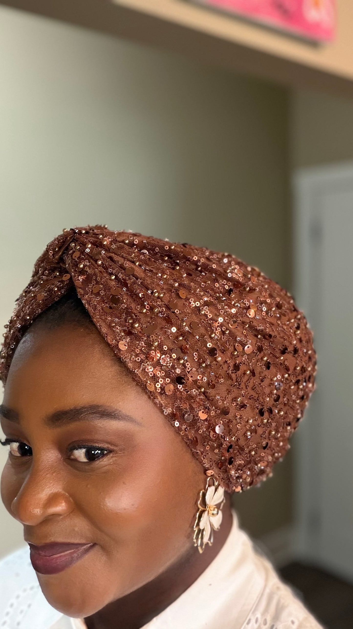 Brown Sequin Turban