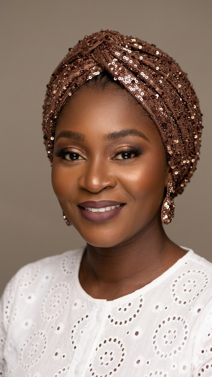 Brown Sequin Turban