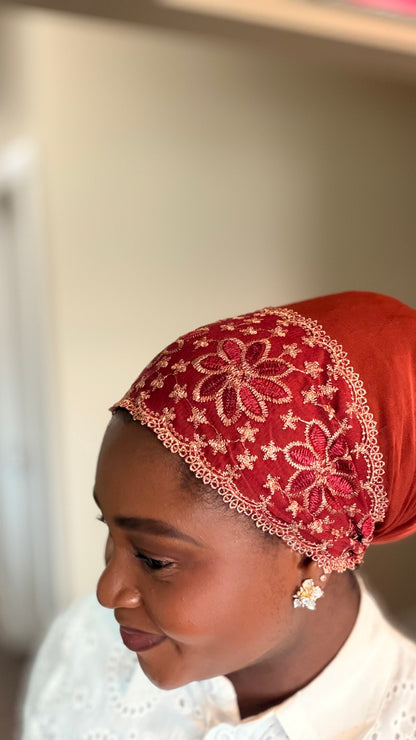 Embroidered Burnt Orange Turban
