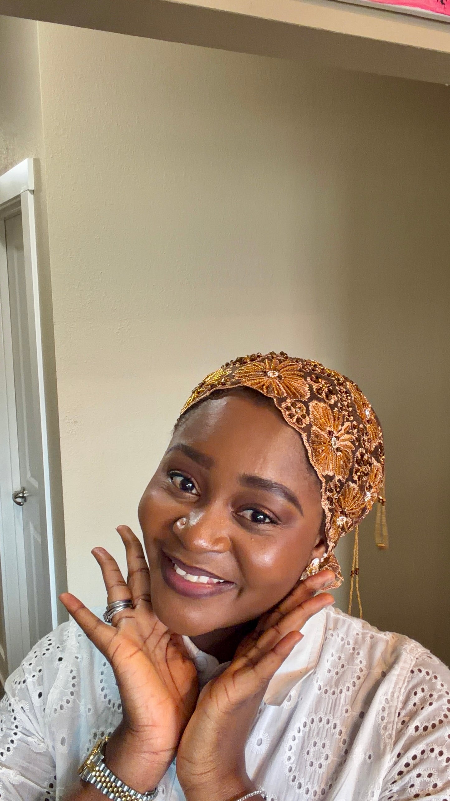 Bronze Blossom Beaded Turban