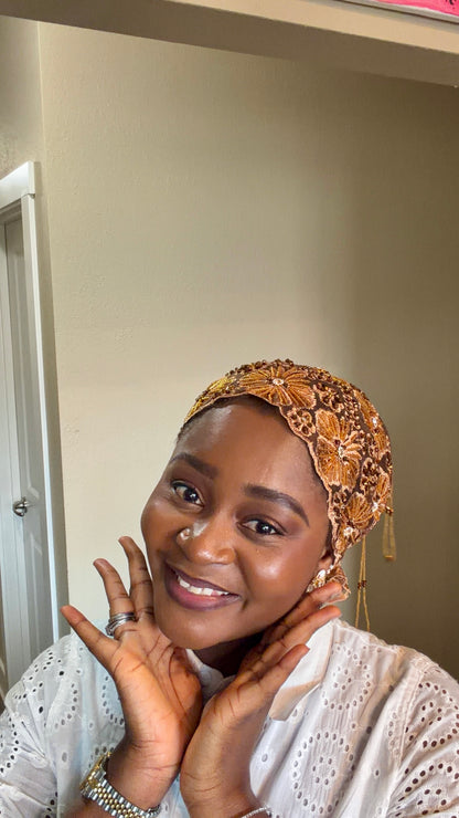 Bronze Blossom Beaded Turban