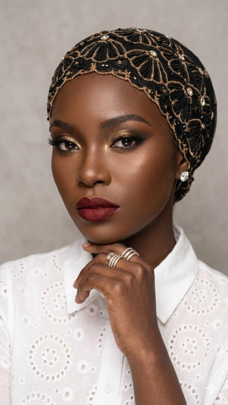 Black and Gold Lace Turban