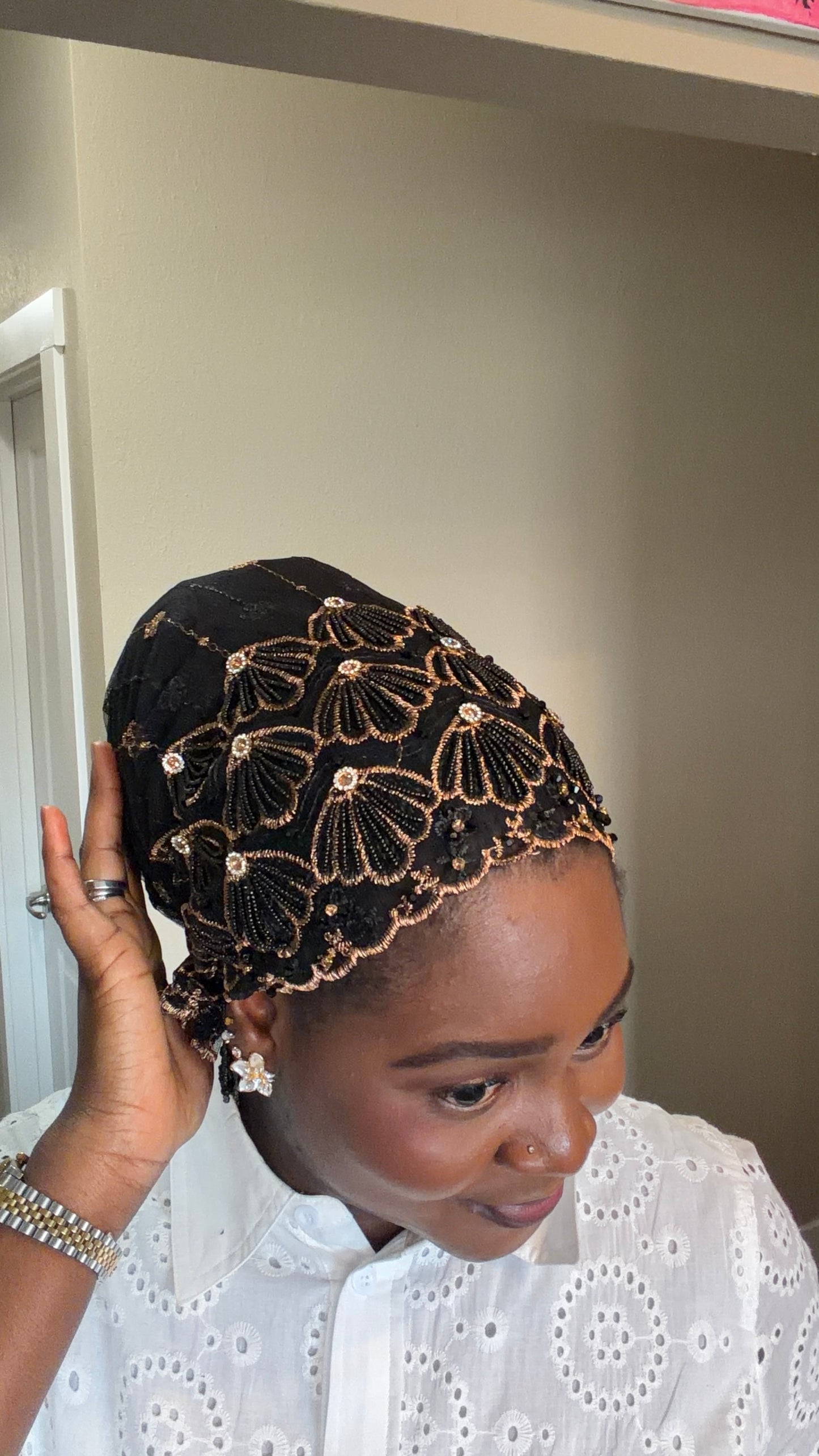 Black and Gold Lace Turban