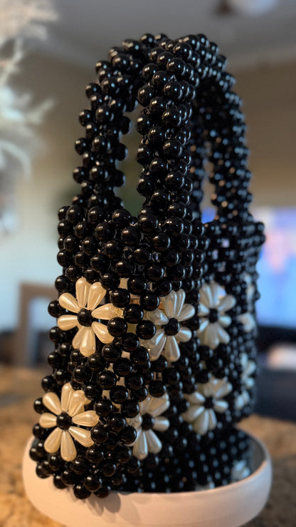 Black Beaded Daisy Handbag