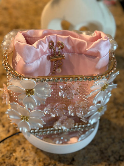 Pink Floral Pearl Bucket Bag