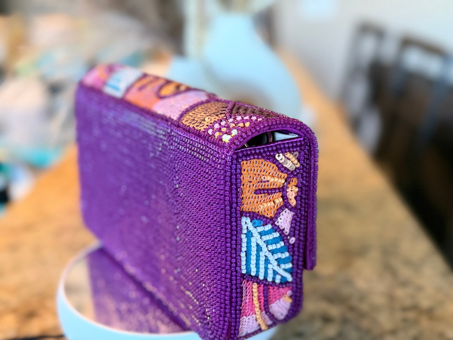 Hand beaded Floral Clutch Purse
