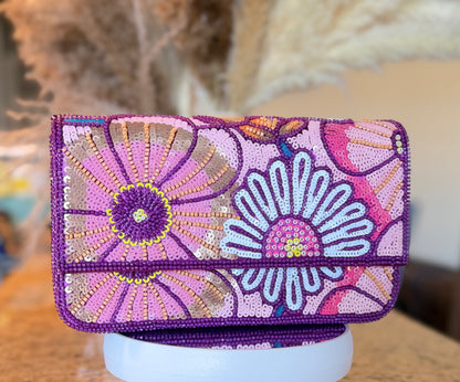 Hand beaded Floral Clutch Purse