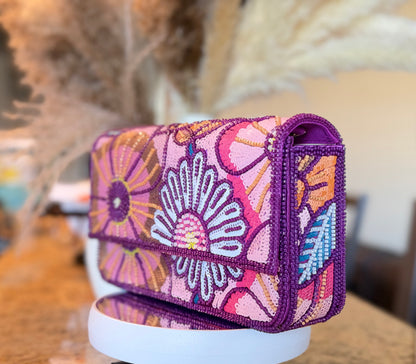 Hand beaded Floral Clutch Purse