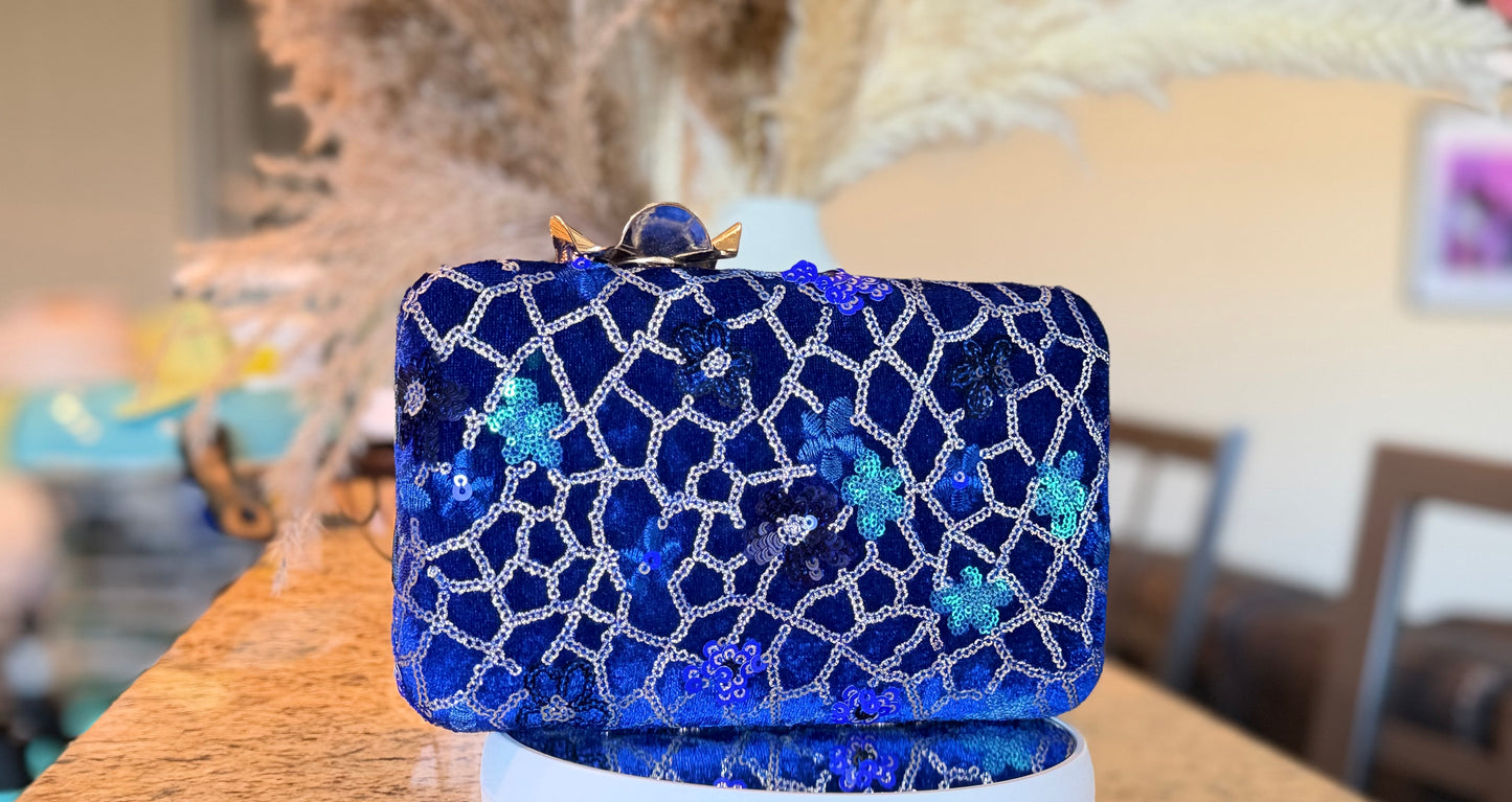 Royal Blue Embroidered Clutch Purse