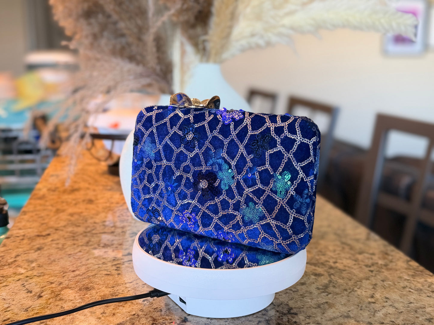 Royal Blue Embroidered Clutch Purse