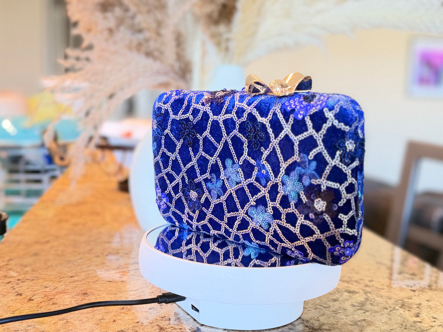 Royal Blue Embroidered Clutch Purse