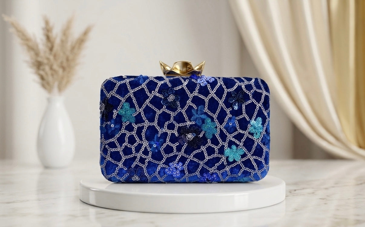Royal Blue Embroidered Clutch Purse