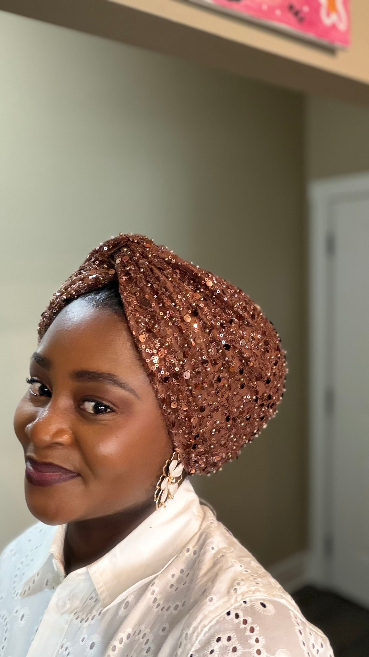 Brown Sequin Turban