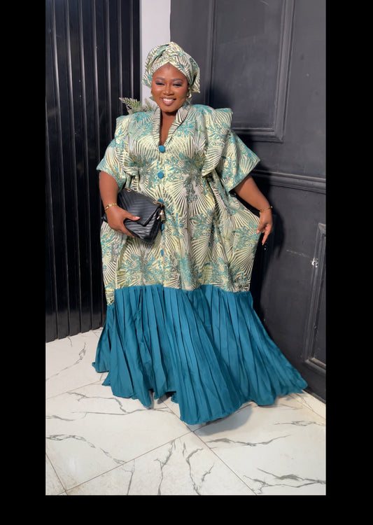African luxury green & gold damask with pleats
