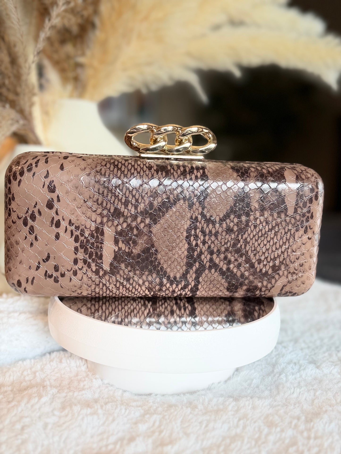 Taupe Python Clutch
