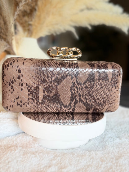 Taupe Python Clutch
