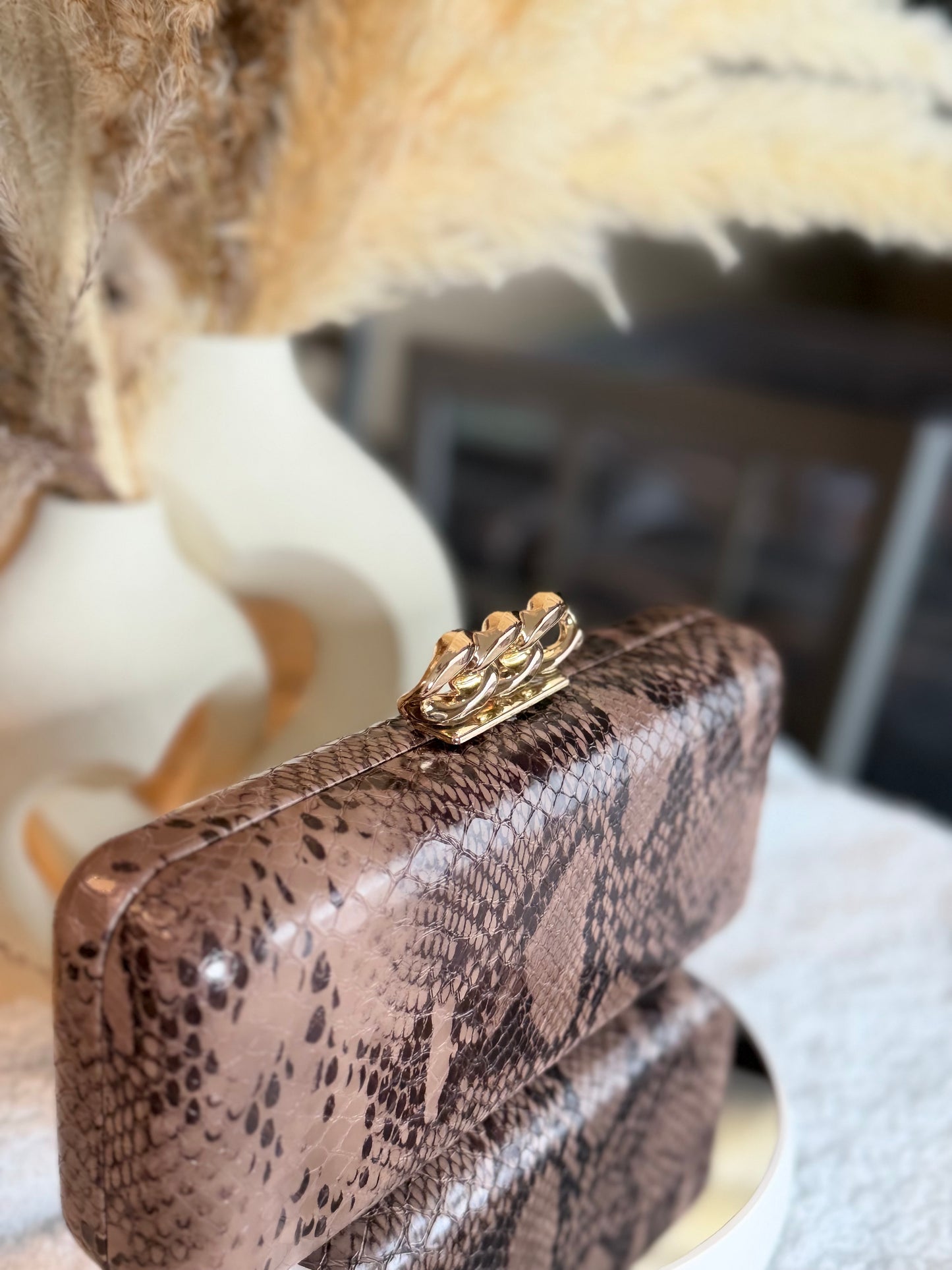 Taupe Python Clutch