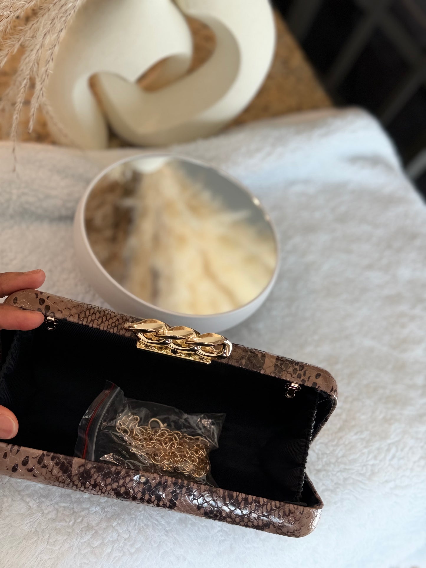 Taupe Python Clutch