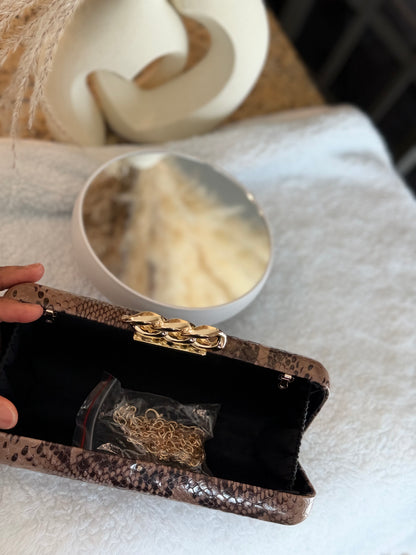 Taupe Python Clutch