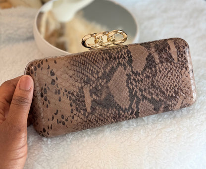 Taupe Python Clutch