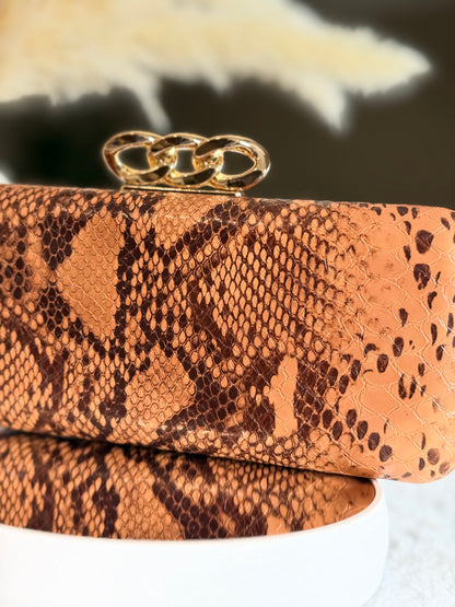 Brown Python Clutch