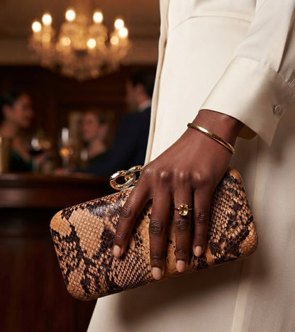 Brown Python Clutch