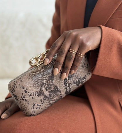 Taupe Python Clutch