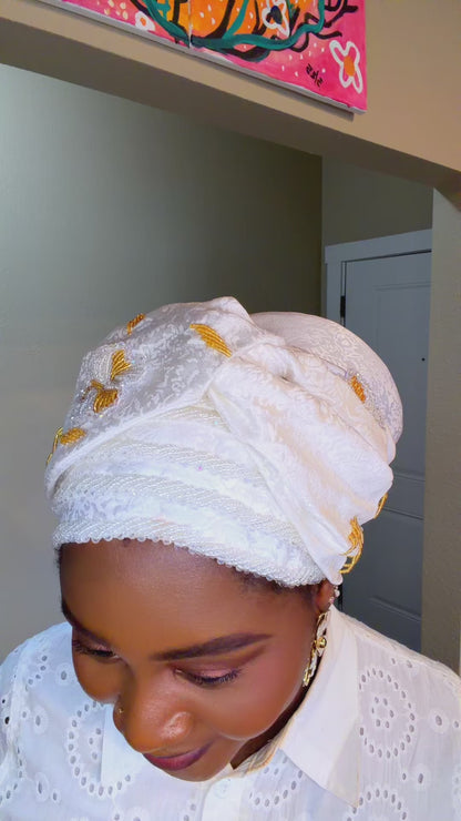 Ivory Embroidered Turban