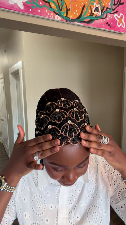 Black and Gold Lace Turban
