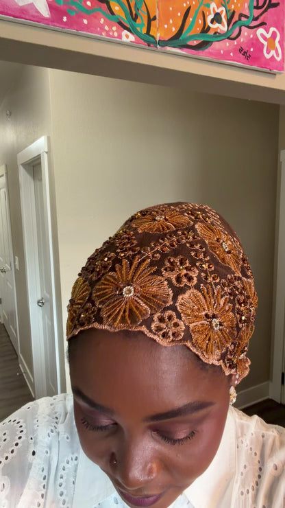 Bronze Blossom Beaded Turban