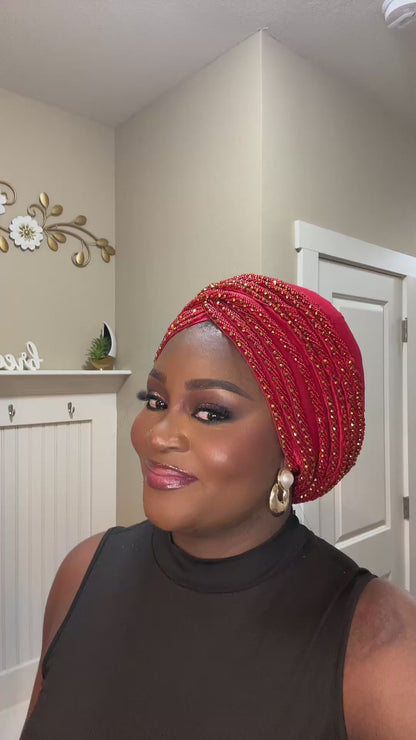 The Beaded Scarlet Statement Headwrap/Turban