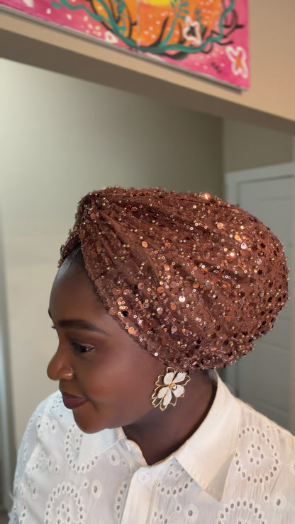 Brown Sequin Turban