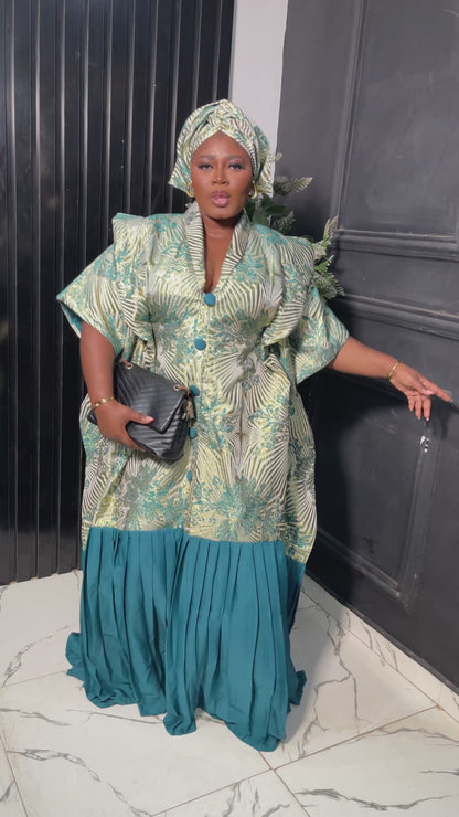 African luxury green & gold damask with pleats