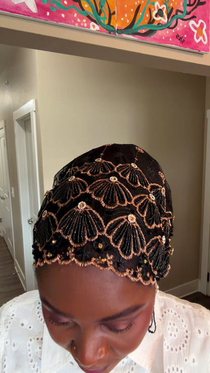 Black and Gold Lace Turban