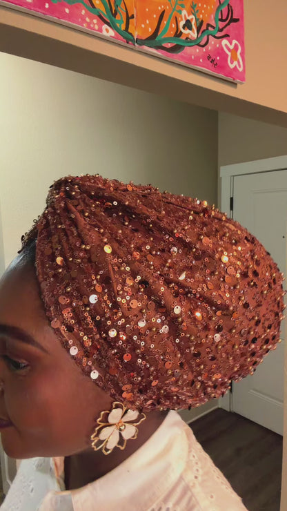 Brown Sequin Turban