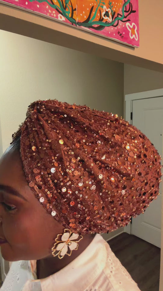 Brown Sequin Turban
