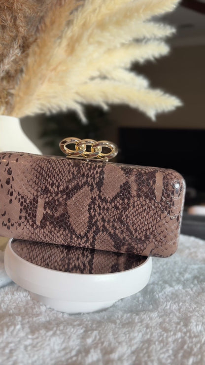 Taupe Python Clutch