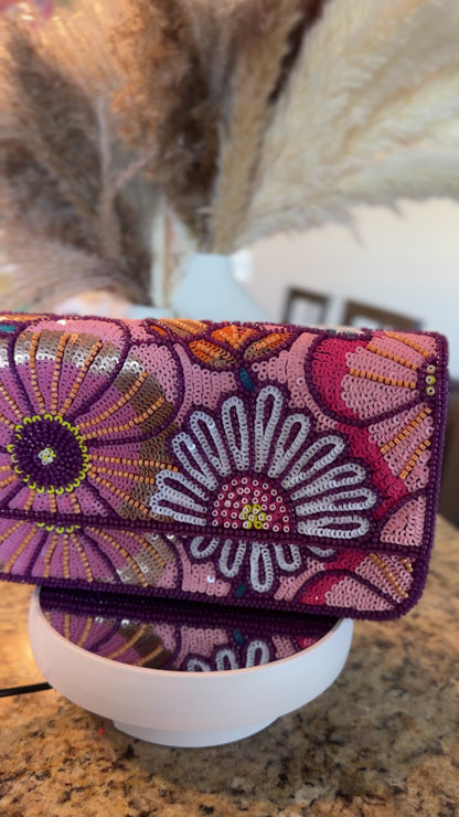 Hand beaded Floral Clutch Purse