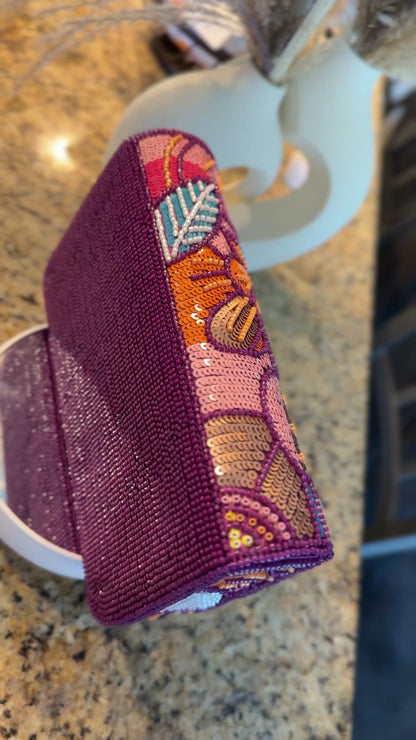 Hand beaded Floral Clutch Purse