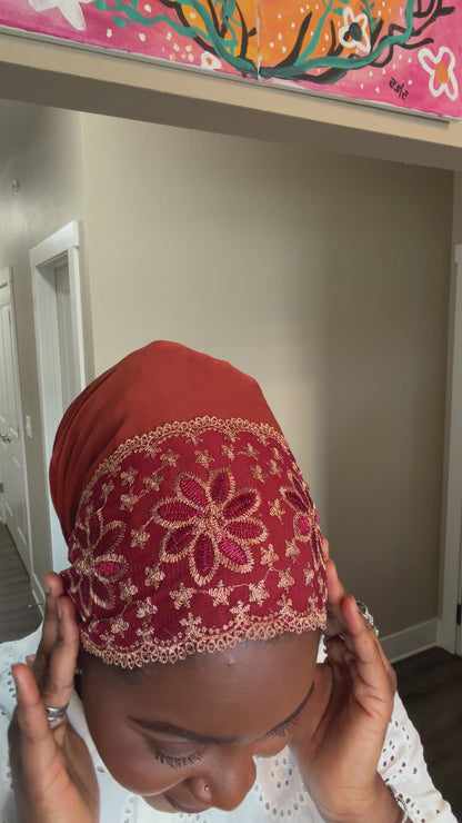 Embroidered Burnt Orange Turban